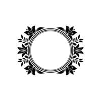 Elegant Floral Frame with Circle Center, Black and White, Element vector