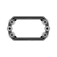 Retro Daisy Frame, Black White Floral Border for Invitations, Element vector