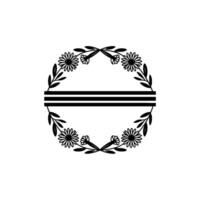 Floral Monogram Frame, Minimalist Black and White vector