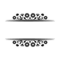 Minimalist Floral Frame with Lines, Black White, Decorative Border Element vector