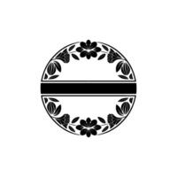 Elegant Floral Circle Frame with Bar, Black White vector