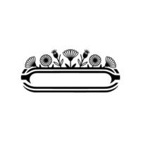 Floral Crest Badge, Black and White Minimalist vector