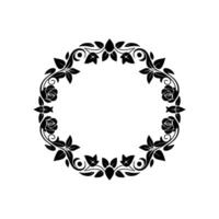 Elegant Black Floral Wreath on White Background, Botanical vector