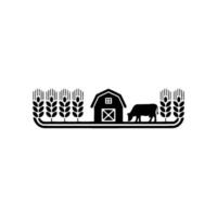Farm Silhouette of Barn, Cow, Wheat, and Fields - Simple vector