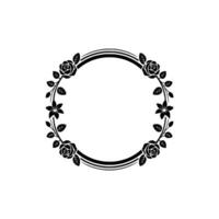 Elegant Floral Circle Frame in Black on Cream, Illustration vector