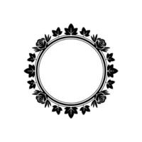 Elegant Floral Frame Black White Rose and Leaf Wreath on Neutral Background vector