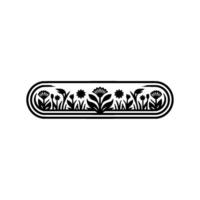 Minimalist Floral Border in Black on Glossy Oval Frame vector