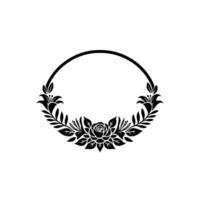 Elegant Floral Circle Frame Illustration, Monochrome vector