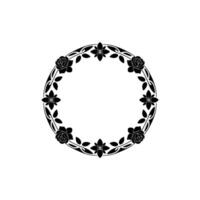 Elegant Black Floral Wreath on Cream Background, Circle vector
