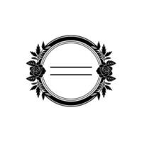 Elegant Floral Oval Frame with Lines for Text, Black White Illustration vector