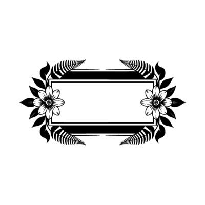 Elegant Floral Frame with Space for Text, Black and White Illustration