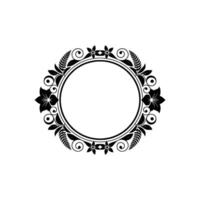 Elegant Black Floral Circle Frame on White Background, Element vector