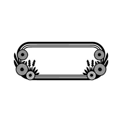Floral Rectangular Frame, Art Deco Inspired, Black White