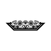 Floral Border Ornament in Geometric Frame, Black Silhouette vector