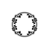 Elegant Floral Circle Frame in Black and White - Floral frame vector