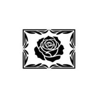Elegant Black Rose Emblem in Decorative Frame vector