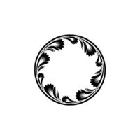 Elegant Black Floral Circle Frame on White Background, Botanical vector
