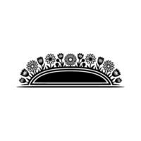 Floral Semi-Circle Frame Black White for Invitations, Logos vector