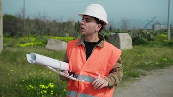 Architect Taking Notes While Walking On The Construction Site And Looking Around video