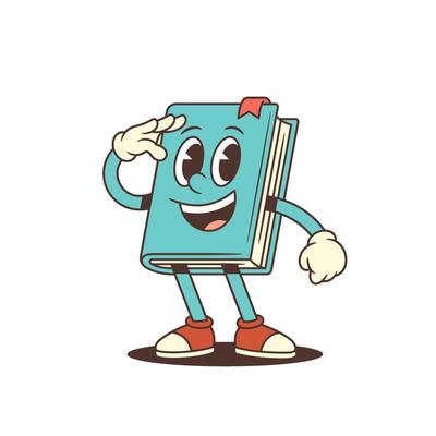 Blue Cheerful Cartoon Book Mascot Saluting With Friendly Gesture And Happy Expression Illustration