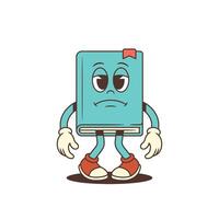 Blue Sad Cartoon Book Mascot Standing With Drooped Hands And Downcast Expression Illustration vector