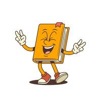Funny Orange Book Character Laughing With Eyes Closed Showing Victory Hands Illustration vector