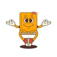 Funny Cartoon Book Mascot Meditating With Peaceful Smile And Relaxed Face Expression Illustration vector