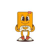 Smiling Cartoon Book Mascot Showing Heart Gesture With Hands In Cheerful Pose Illustration vector