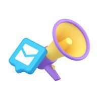 3d Realistic Icon With Email Symbol And Loudspeaker For Digital Promotion And Business Marketing Design vector