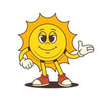 Peaceful Cartoon Sun Mascot Smiling And Showing Inviting Hand Gesture Illustration vector