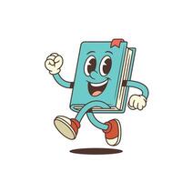 Blue Happy Cartoon Book Mascot Running Joyfully With Playful Expression Illustration vector