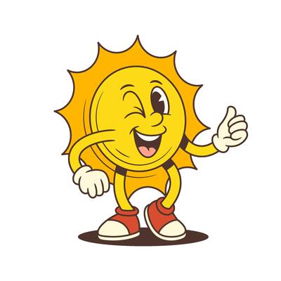 Cheerful Vintage Cartoon Sun Mascot Winking And Showing Thumbs Up Gesture Illustration