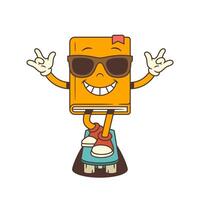 Cool Cartoon Book Mascot Wearing Sunglasses Showing ILY While Riding Skateboard Forward Illustration vector