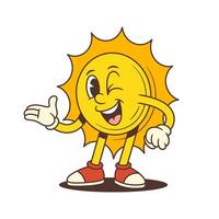 Cartoon sun character winking and smiling vector