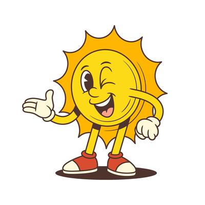 Cheerful Cartoon Sun Mascot Winking And Inviting With Hand Gesture Illustration