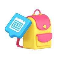3d Realistic Icon Of School Backpack With Calendar Symbol In Bright Yellow And Pink For Education Design vector