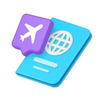 3d Realistic Icon Of Airplane And Passport Representing Travel Vacation Booking And Flight Service vector