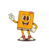 Orange Cartoon Book Mascot Showing Victory Hand Gesture With Happy Face Expression Illustration vector