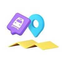 3d Realistic Icon With Railway Station And Yellow Map With Location Pin For Travel And Navigation vector