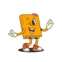 Funny Orange Cartoon Book Mascot Winking And Dancing With Arms Wide Open Cheerful Pose vector