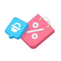 3d Realistic Icon With Pink Shopping Bag And Blue Basket Button In Modern Digital Style vector