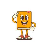 Orange Cartoon Book Mascot Pointing Finger To Head Showing Intelligence And Knowledge Illustration vector