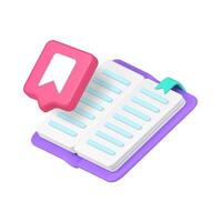 3d Realistic Open Book With Red Speech Bubble Bookmark For Education Design vector