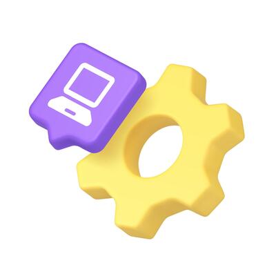 3d Realistic Icon With Gear And Computer Symbol Representing Software Technology And Digital Services