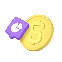 3d Realistic Icon Showing Pie Chart Overlapping Golden Coin For Business Finance Illustration vector