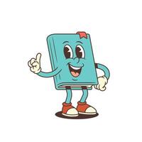 Blue Happy Book Mascot Standing With Raised Finger Expressing Excitement And Idea Illustration vector