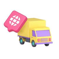 3d Realistic Icon With Cargo Truck And Global Symbol In Bright Modern Digital Design vector