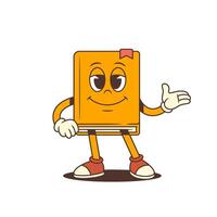 Smiling Orange Cartoon Book Mascot Making Friendly Hand Gesture With Relaxed Expression Illustration vector