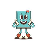 Happy Surprised Blue Cartoon Book Character Holding Cheeks With Hands And Smiling Illustration vector