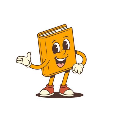 Orange Cartoon Book Mascot Joyfully Telling Story Gesturing With Hand Friendly Expression